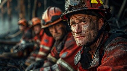 Obraz premium Close Up of a Fireman Wearing a Fire Helmet