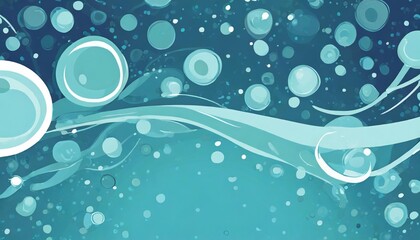 a water background with imaginative bubbles floating on its blue surface