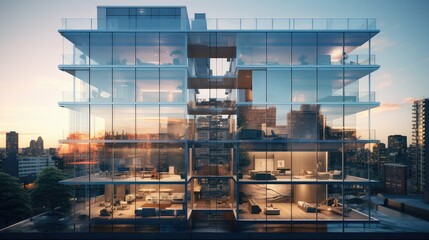 spacious architecture apartment building - obrazy, fototapety, plakaty