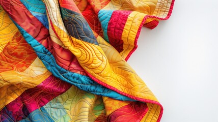 Vibrantly colored quilted fabric with intricate stitching details - obrazy, fototapety, plakaty