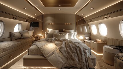 Large Bed in Airplane Bedroom
