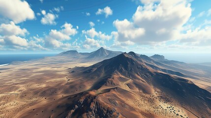 Fototapeta premium Aerial View of Rugged Lanzarote Coastline in the Canary Islands at Sunset