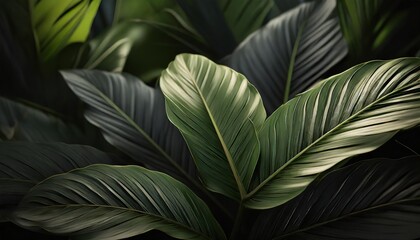 closeup nature view of green leaf and palms background flat lay dark nature concept tropical leaf