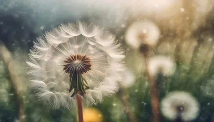 Poster dandelion dreamy background earth colors and grey delicate colored calm backdrop luxury texture of nature renewal © Deanne