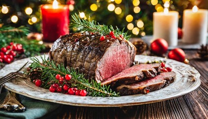 roast beef fillet on the christmas table