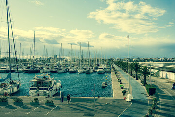 VALENCIA , SPAIN - DECEMBER 6, 2021: Yachts and boats in Valencia marina