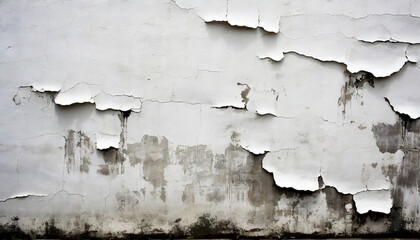Old grungy wall with white peeling paint.