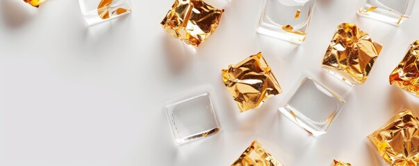 Fototapeta na wymiar ice with gold foil background.