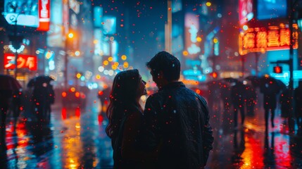 Man and Woman Standing in the Rain