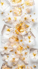 Obraz na płótnie Canvas ice cubes with flowers background.