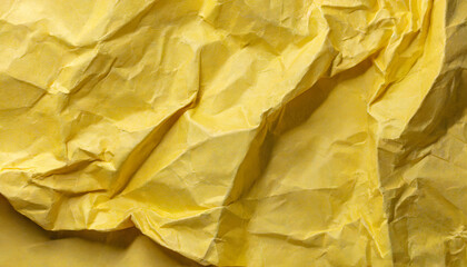 Yellow crumpled recycle paper texture background. Craft paper