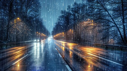 wet rainy highway - obrazy, fototapety, plakaty