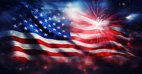 United States of America USA Flag with Fireworks Background