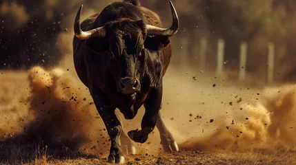 Fototapeten angry bull running towards the camera © Zahid