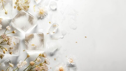 Obraz na płótnie Canvas ice cubes with flowers background.
