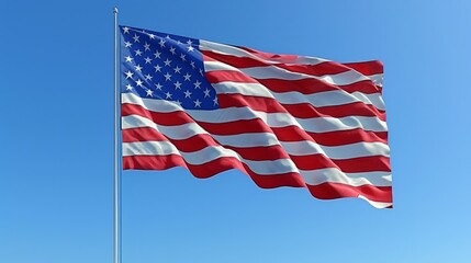 American Flag Waving in Wind on Sunny Day
