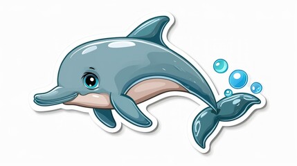 Fototapeta premium Cheerful blue dolphin illustration with sparkling eyes and playful pose