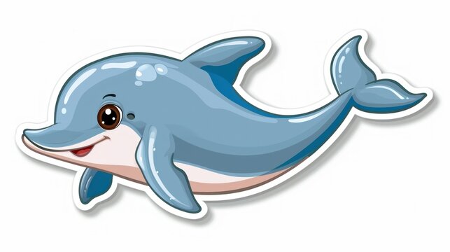 Cheerful blue dolphin illustration with sparkling eyes and playful pose