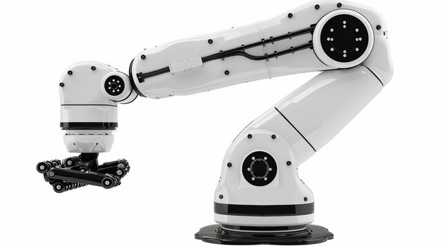 modern white logistic unloading robot arm with black elements on white background