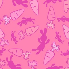 Easter cartoon vegetable seamless carrot and rabbits pattern for wrapping paper and fabrics and linens and kids print