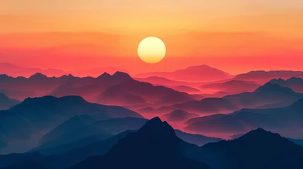 Fototapeten Sunrise over mountain landscape background © furyon
