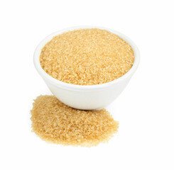 Brown sugar in bowl isolated on white