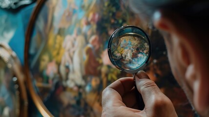 Examining artwork through a magnifying glass