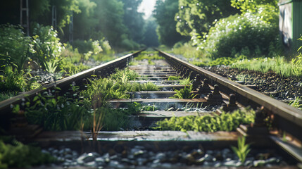 Train Track Cutting Through Lush Green Forest