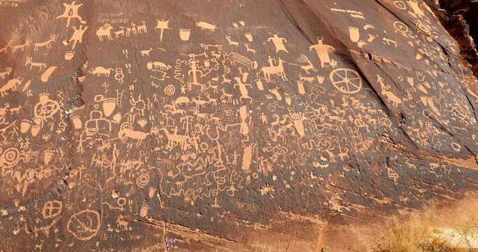 Newspaper Rock carved rock historical monument with a large collection of petroglyphs Utah USA