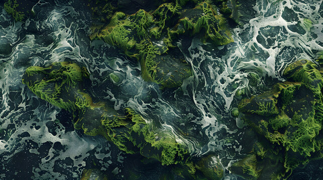 Aerial View of Body of Water Covered in Green Algae