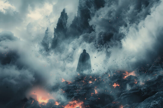 heavenly domain destroying the popular keyword in a diabolical way captured in a minimalist style with a high angle camera shot