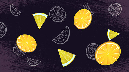 Dark background with citrus slices. Pattern for menus, cafes and restaurants