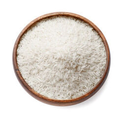 Fototapeta na wymiar Raw basmati rice in bowl isolated on white, top view