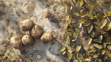 Group of Mushrooms on Dirt Field