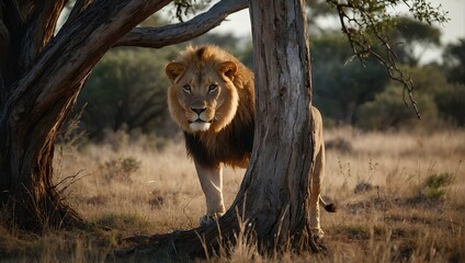 A lion standing in the forest