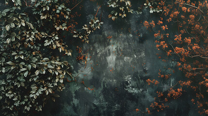 Painting of Leaves and Flowers on a Wall