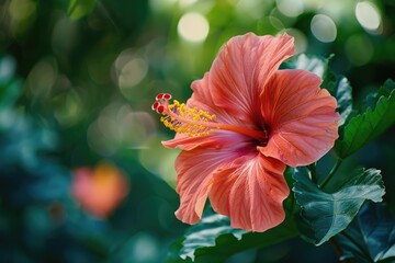 Vibrant Hibiscus Close-Up in Tropical Paradise, AI Generative
