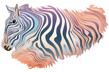 Vibrant Zebra Pattern Artwork - zebra’s mane is depicted in white and grey tones while the body showcases a mix of blues and pinks