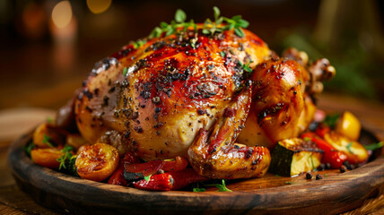 Delicious grilled roast chicken with parsley.