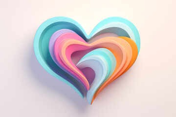3d abstract heart, pastel colors, white background,