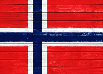 Flag of Kingdom of Norway on a textured background. Concept collage.
