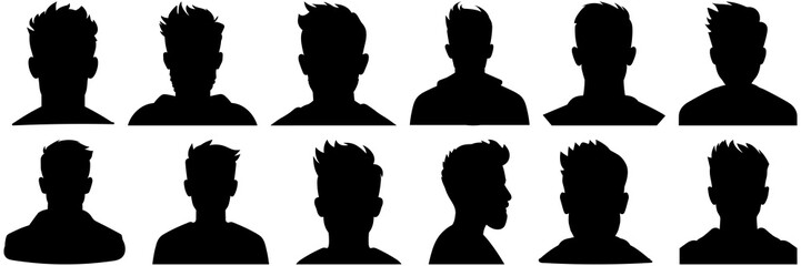  Man avatar silhouettes set, large pack of vector silhouette design, isolated white background