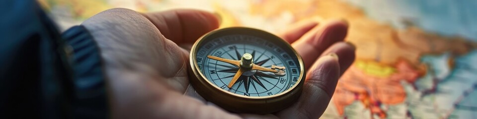  hand holding a compass over a financial chart, representing the importance of direction and strategy in wealth management. - obrazy, fototapety, plakaty
