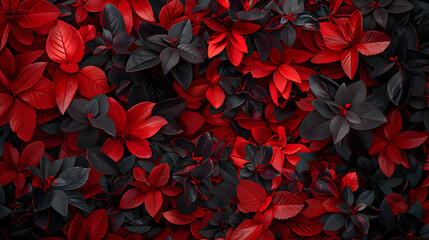 Red and Black Leaves Adorning a Wall
