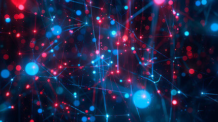 a computer generated image of a network of blue and red lights