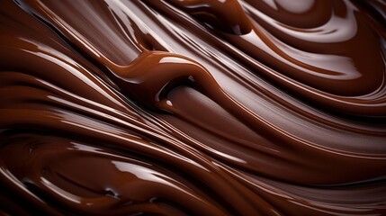 Melted dark chocolate swirl background, top view