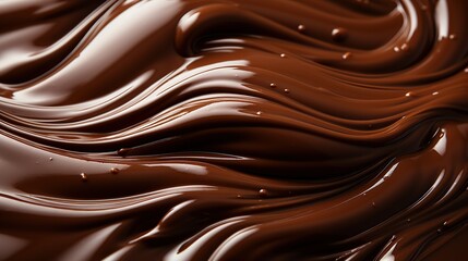 Melted dark chocolate swirl background, top view