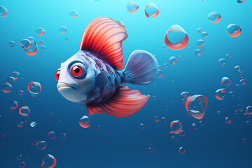 whimsical fish swimming amidst delicate bubbles