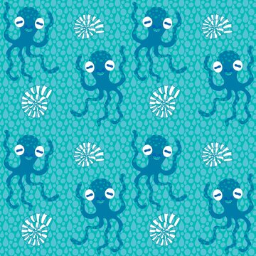 Summer print ocean animals seamless cartoon octopus pattern for wrapping paper and fabrics and linens