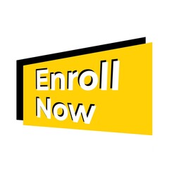 Enroll now banner. Enroll now yellow ribbon label sign. 